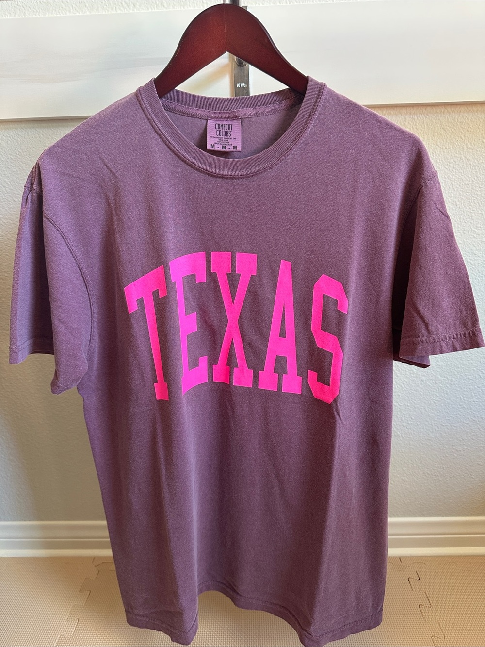 Comfort Colors Texas Short Sleeve Tee - Plum with Hot Pink Print